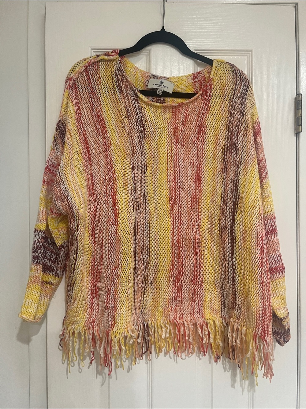Laurie felt  Yellow Multi-Stripe Fringe Crew Neck Sweater